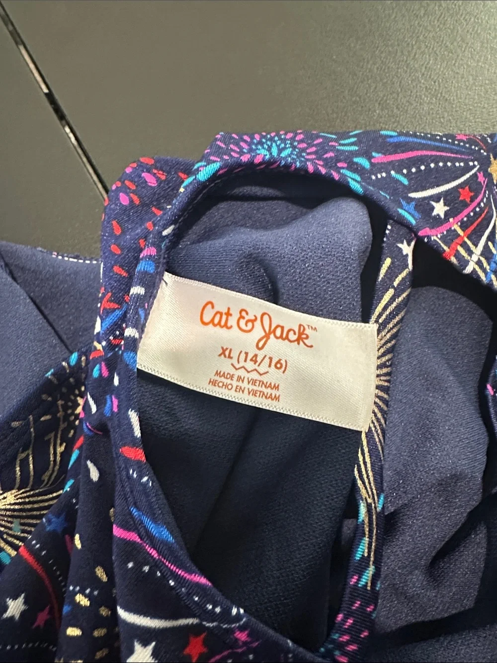 Cat & Jack Girls Fireworks Print One-Piece Swimsuit -Navy Multicolor Ruffle XL